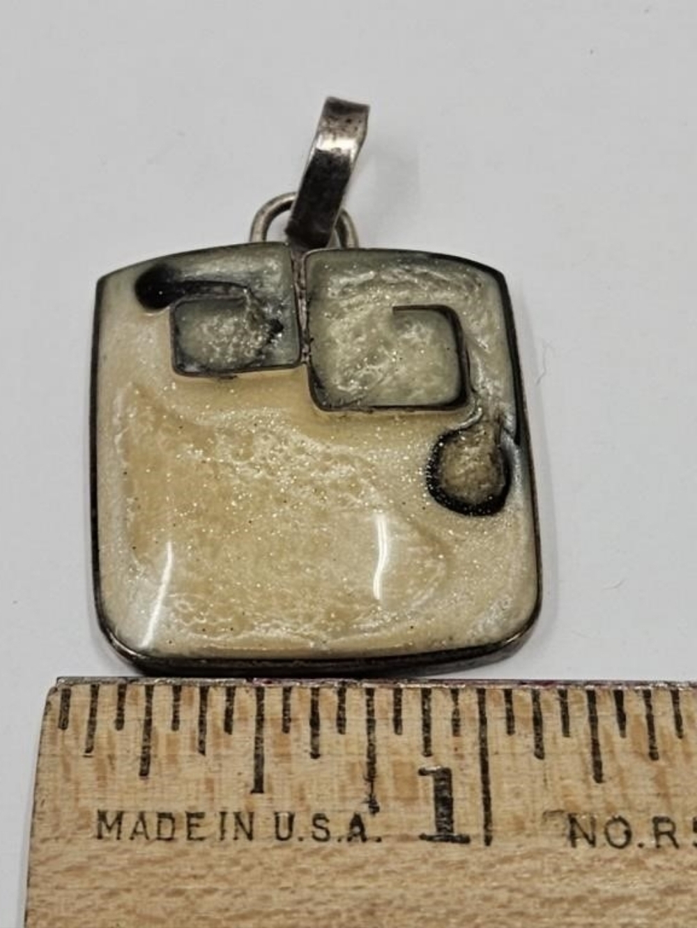 Square Jasper Cream and Sterling Silver Pendant MCM